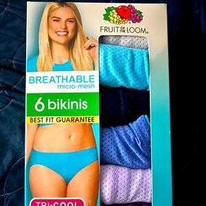 Fruit of the loom breathable bikinis, 6 pack, size 9
